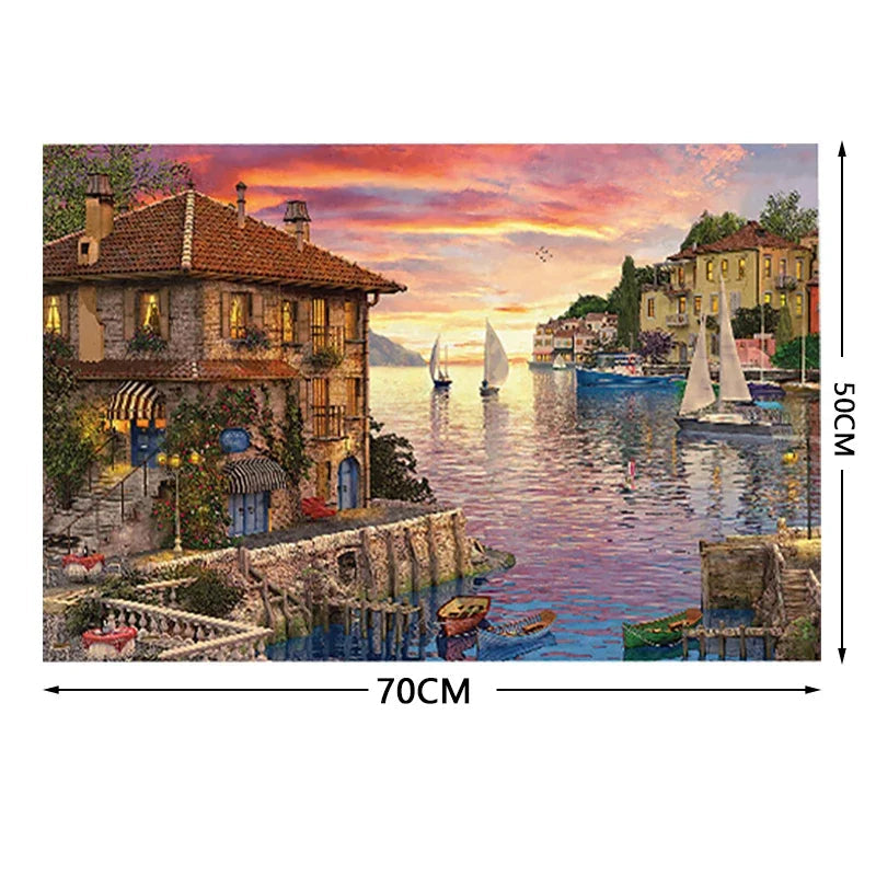 Mediterranean Harbor II Famous Painting - 1000 Pieces Paper Jigsaw Puzzle