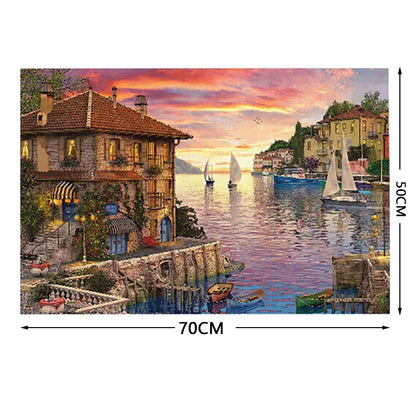 Mediterranean Harbor II Famous Painting - 1000 Pieces Paper Jigsaw Puzzle