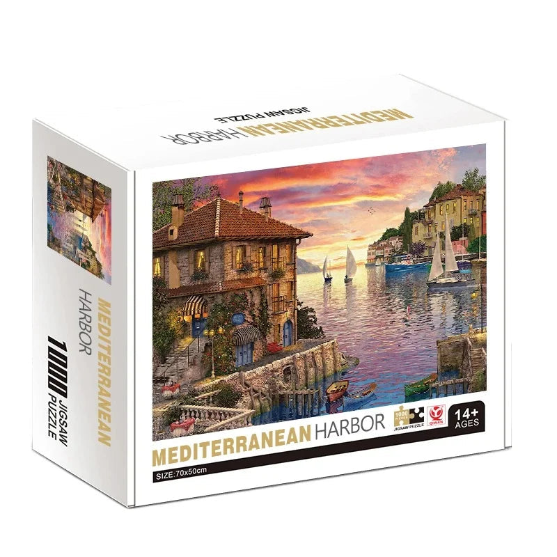 Mediterranean Harbor II Famous Painting - 1000 Pieces Paper Jigsaw Puzzle