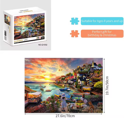 Coastal Village Sunset - 1000 Piece Jigsaw Puzzle