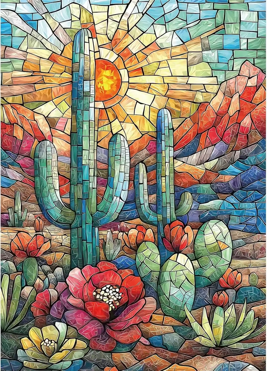 Stained Glass Cactus - 1000-Piece Jigsaw Puzzle