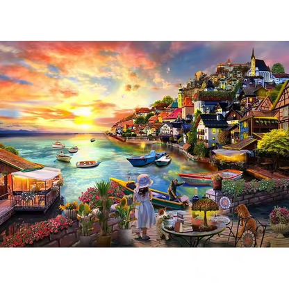 Coastal Village Sunset - 1000 Piece Jigsaw Puzzle